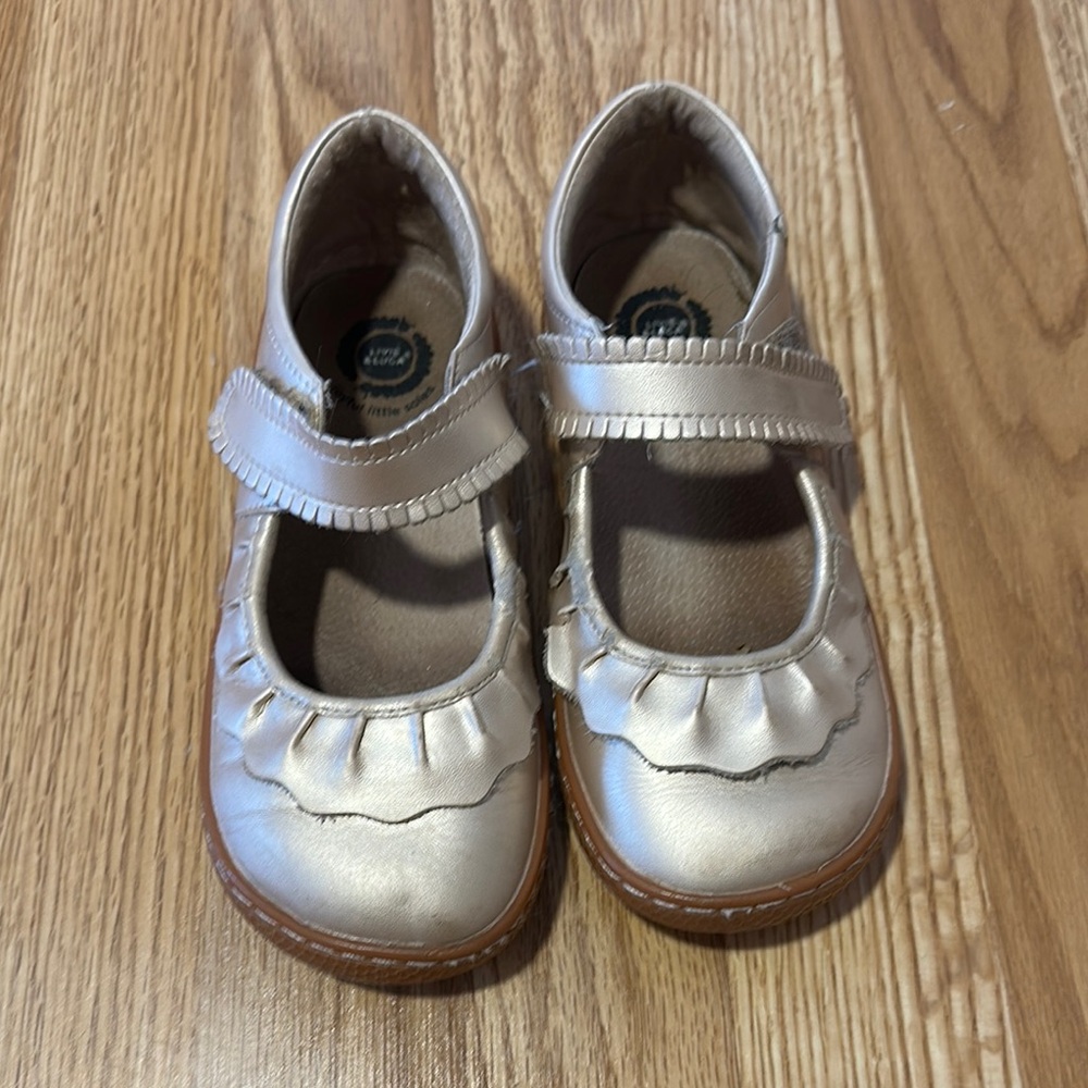 Livie & Luca Gold Dress Shoes with Ruffle Detail